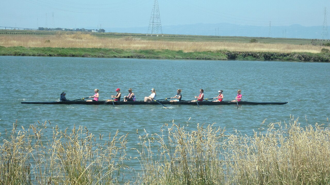 Arrillaga Family Rowing and Sailing Center — Stanford Rowing Camp in session in Redwood City.
