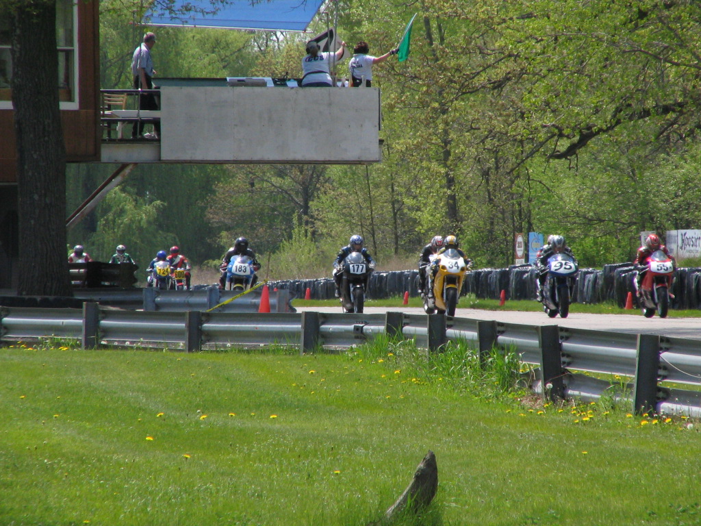 Blackhawk Farms Raceway — Motorcycles starting a race at the flagstand at w:Blackhawk Farms Raceway outside of w:South Beloit, Illinois.