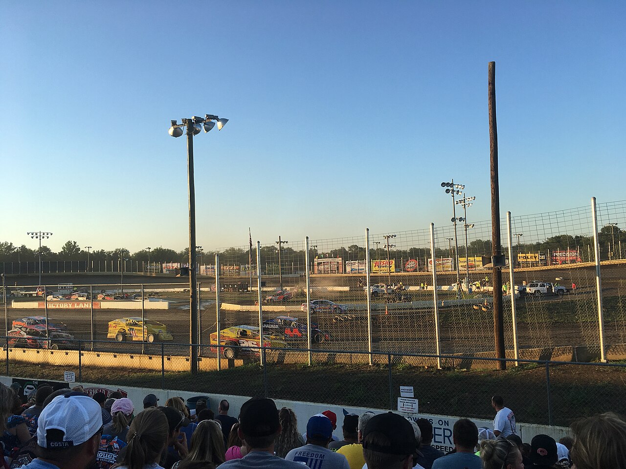 Bridgeport Motorsports Park — A heat race for the modifieds at Bridgeport Speedway in Bridgeport, New Jersey viewed from the frontstretch