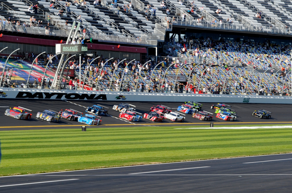 Daytona International Speedway — Daytona Prototypes take the green flag at the start of the 49th Rolex 24 at Daytona, January 29-30, 2011.