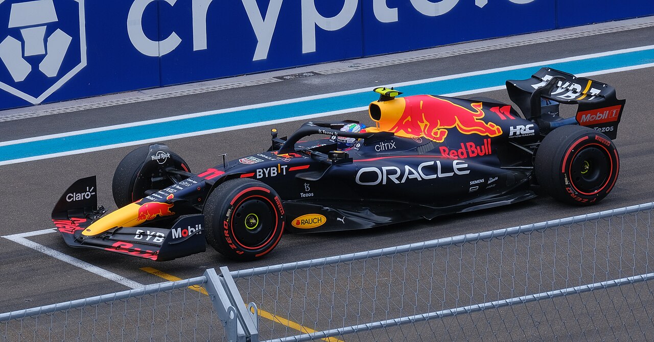 Grand Prix of Miami — Sergio Perez in the RB18 getting ready for a practice start at the Miami GP