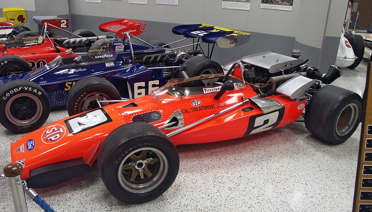 Indianapolis Motor Speedway (IMS) Museum — An exact replica of the Brawner Hawk in which Mario Andretti won the 1969 Indy 500 resides in the Indianapolis Motor Speedway Hall of Fame M