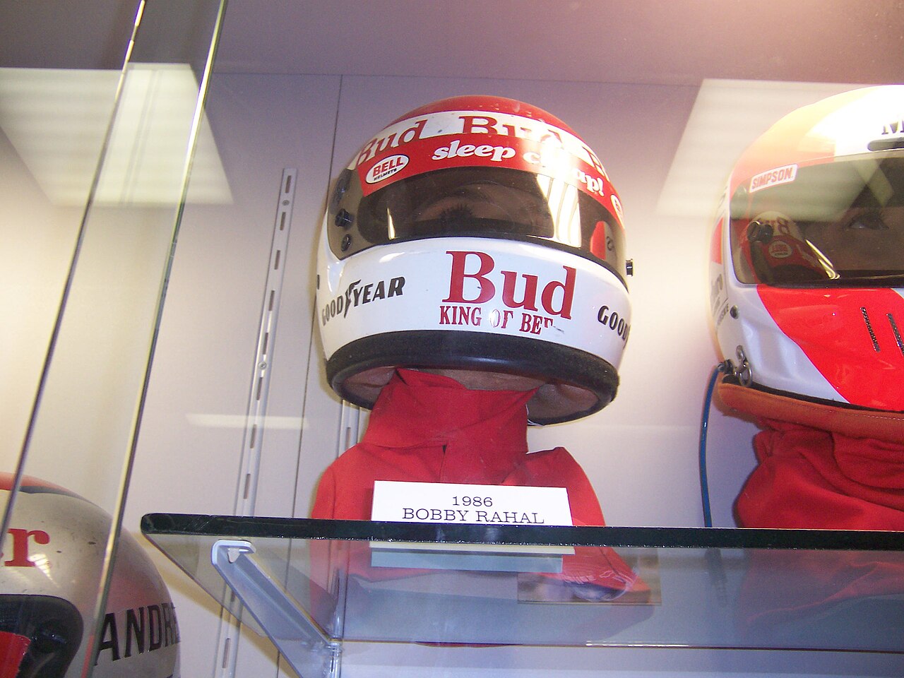 Indianapolis Motor Speedway (IMS) Museum — Helmet of 1986 Indianapolis 500 winner Bobby Rahal on display at the Indianapolis Motor Speedway Hall of Fame Museum