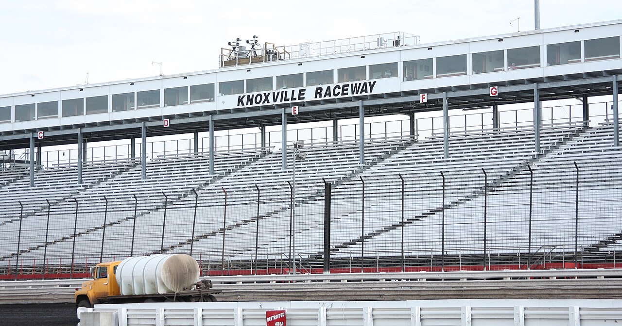 Knoxville Raceway — Front grandstands of Knoxville Raceway as viewed from the infield prior to races on 6 August 2009