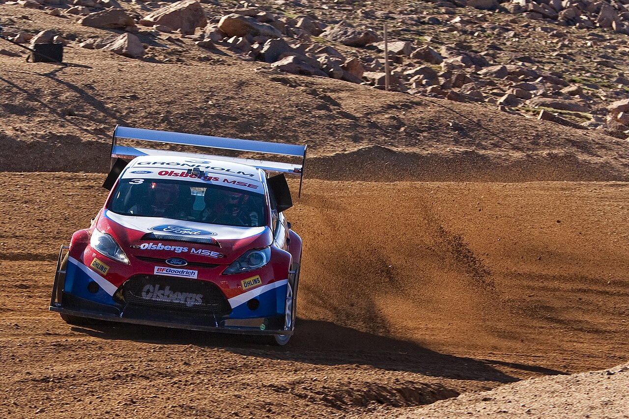 Pikes Peak International Hill Climb — Marcus Grönholm drives an 800 BHP Ford Fiesta prepared by Olsbergs MSE. 2009 Pikes Peak International Hill Climb.